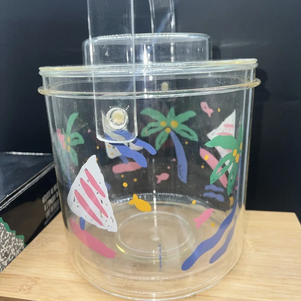 1990 Vintage Acrylic Epstein Designs Beach Fish Ice Bucket W/ Lid & Box Party